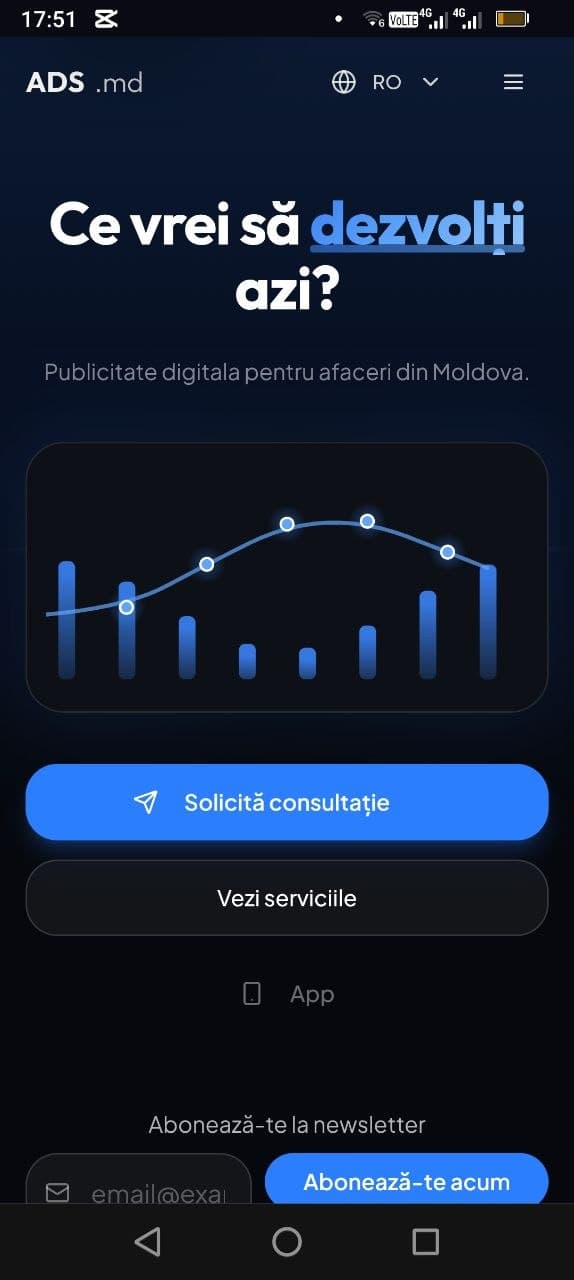 Ecran PWA Frelancer.ro cu homepage și butoane de consultanță