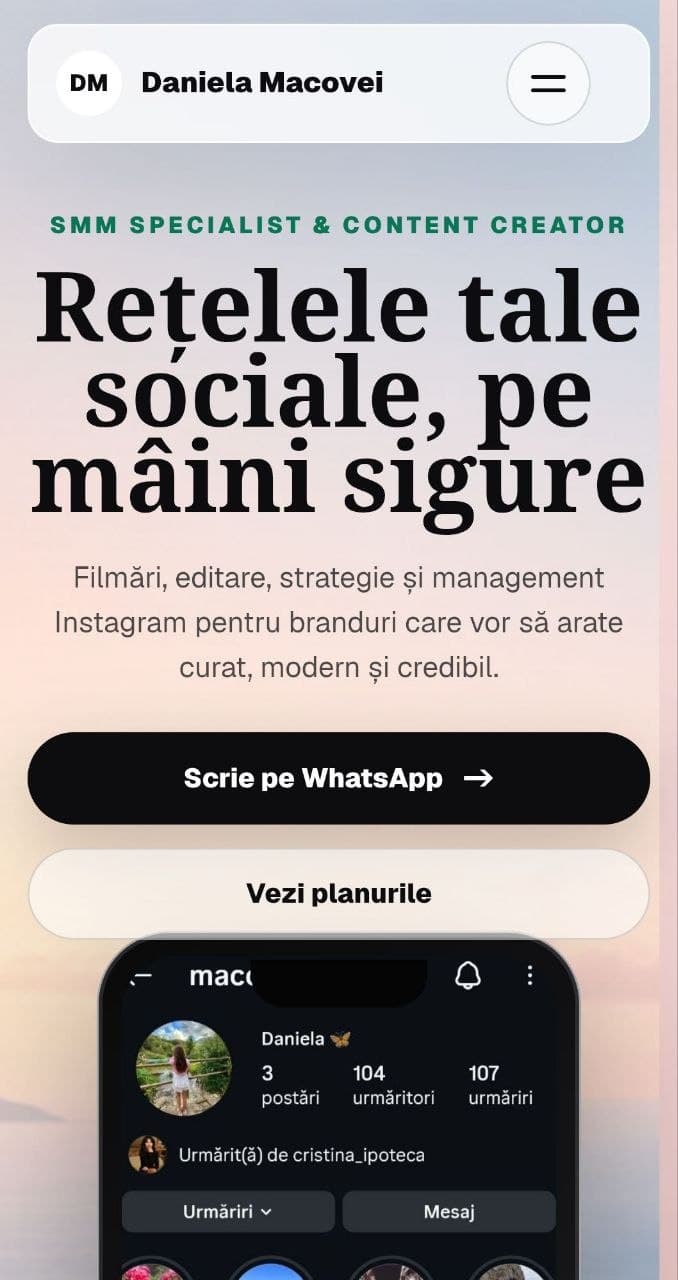 Versiune mobila mini-site SMM